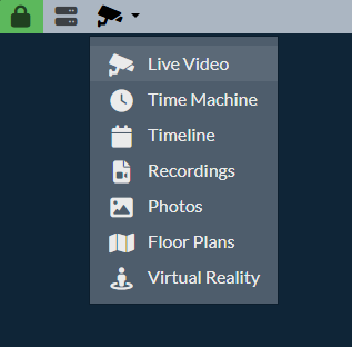 iSpy camera dropdown showing Recordings option